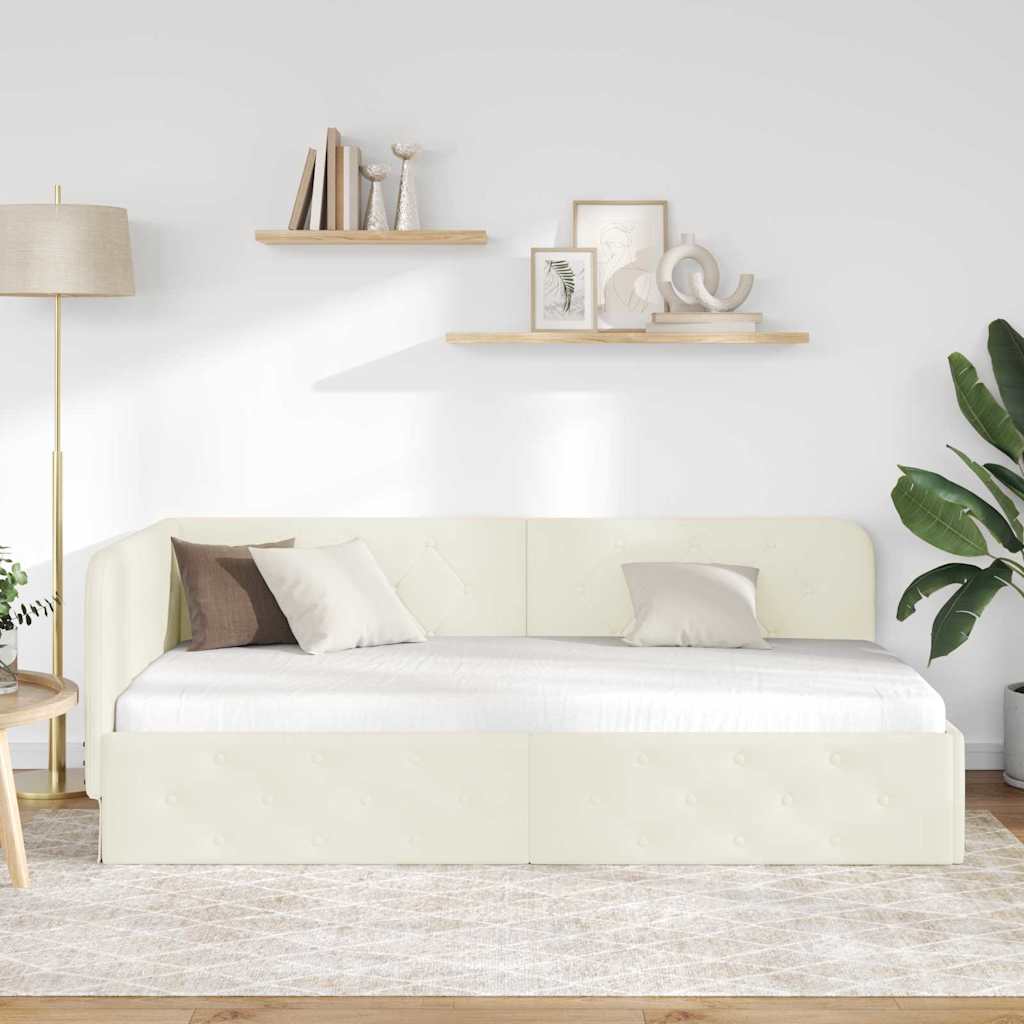 Hoekbedframe met hoofdeinde Crème 90 x 190 cm Fluweel