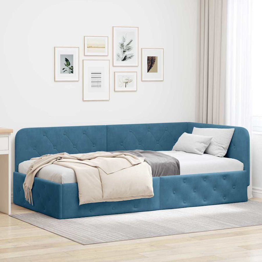 Hoekbedframe met hoofdeinde Blauw 90 x 200 cm Fluweel