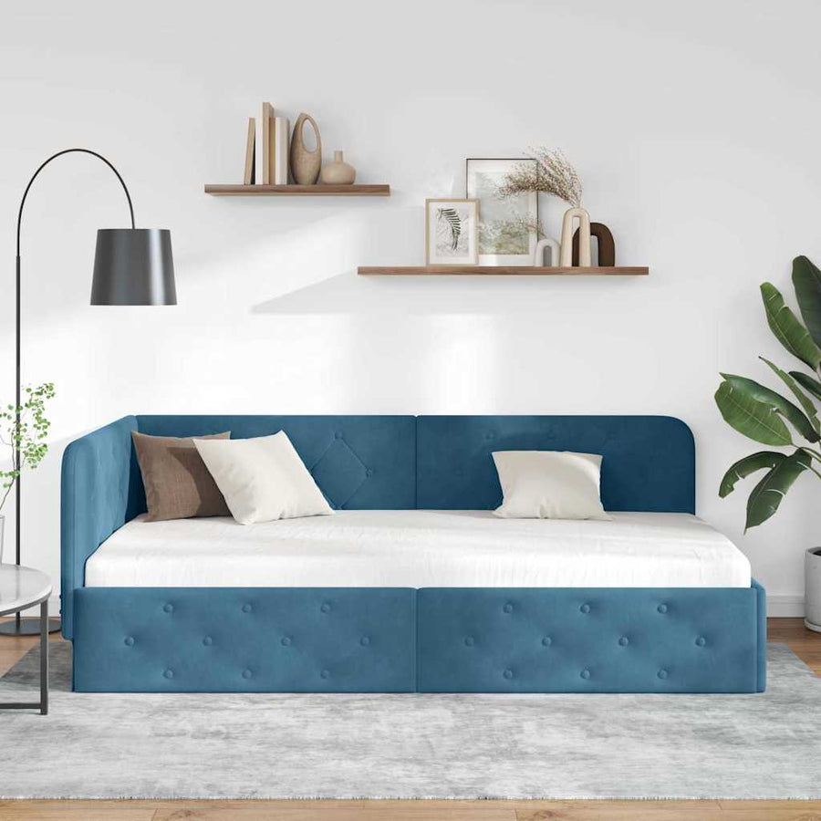 Hoekbedframe met hoofdeinde Blauw 90 x 200 cm Fluweel