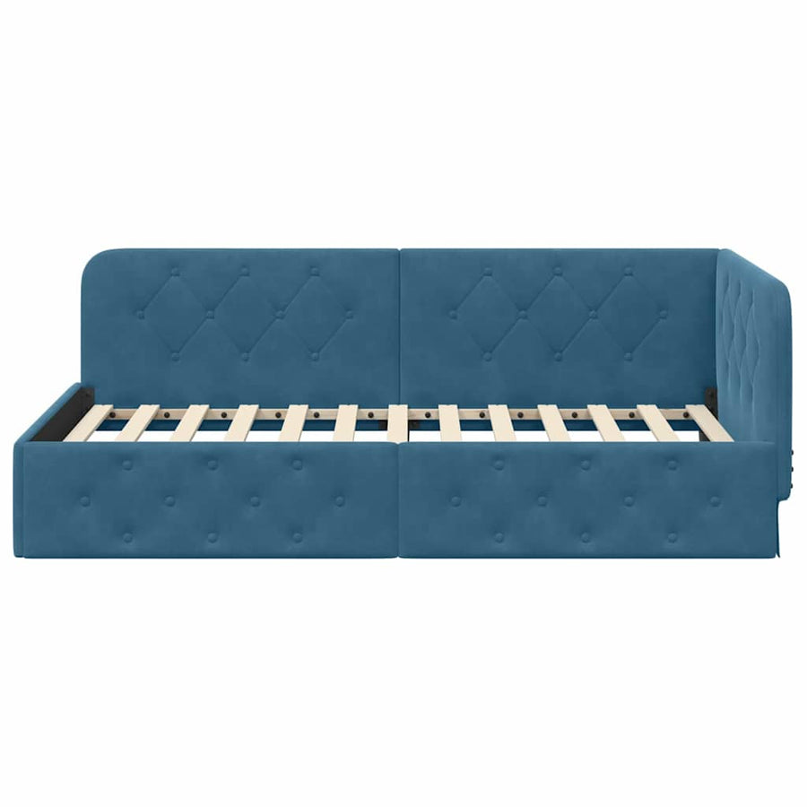 Hoekbedframe met hoofdeinde Blauw 90 x 200 cm Fluweel