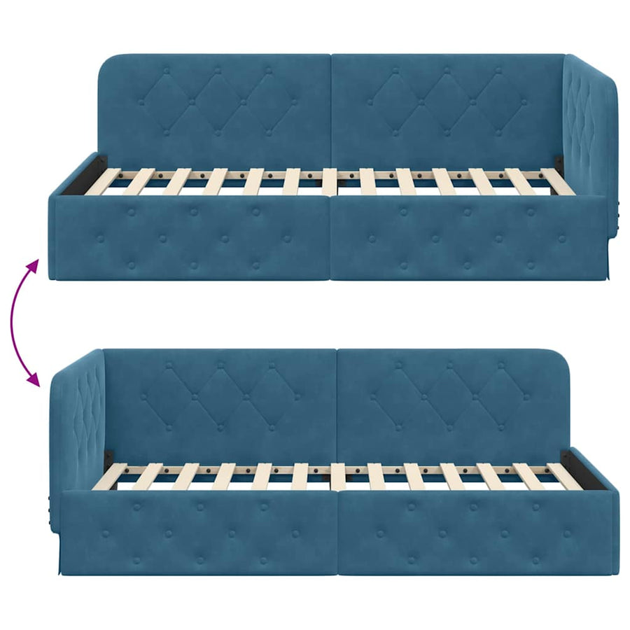 Hoekbedframe met hoofdeinde Blauw 90 x 200 cm Fluweel