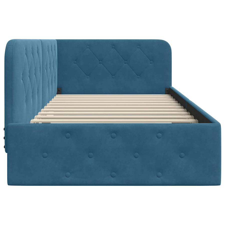 Hoekbedframe met hoofdeinde Blauw 90 x 200 cm Fluweel