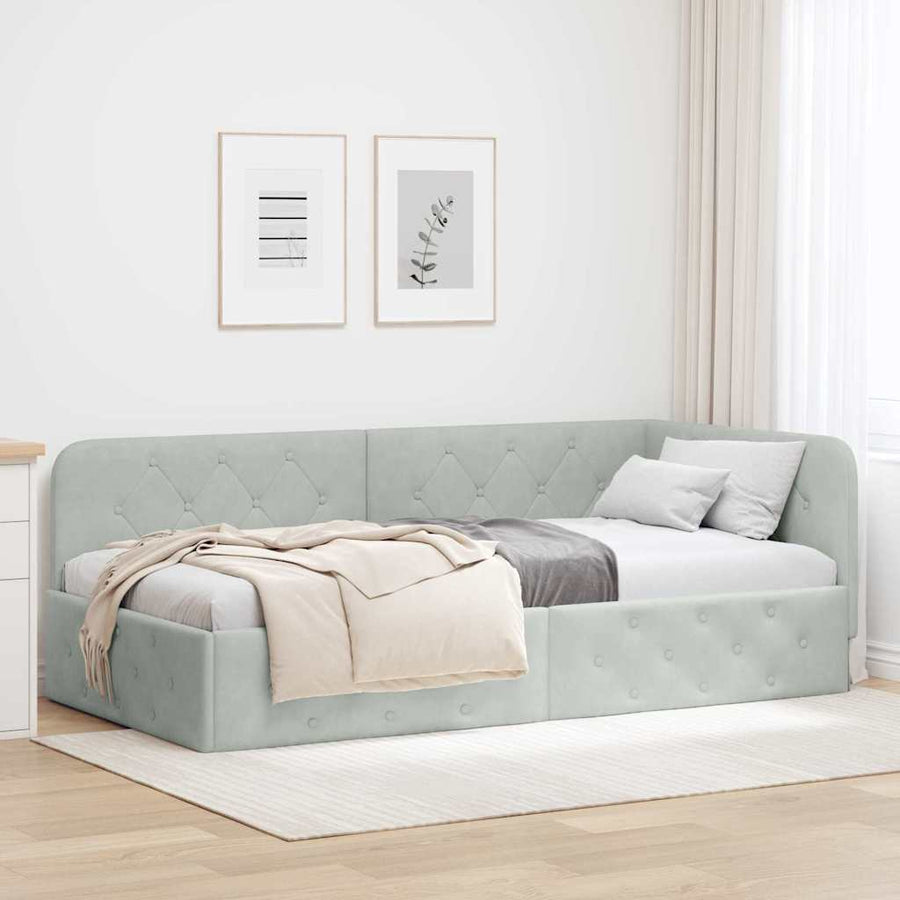 Hoekbedframe met hoofdeinde Lichtgrijs 90 x 200 cm Fluweel