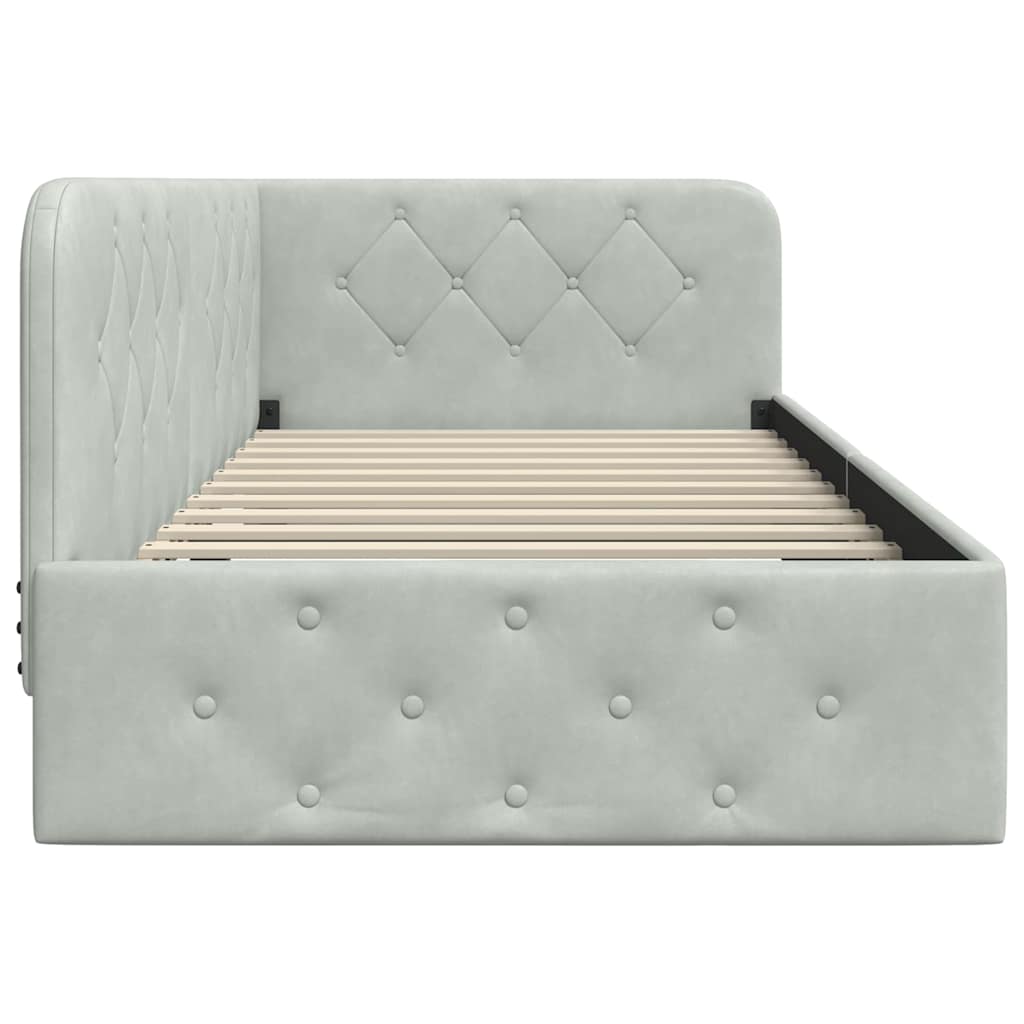 Hoekbedframe met hoofdeinde Lichtgrijs 90 x 200 cm Fluweel
