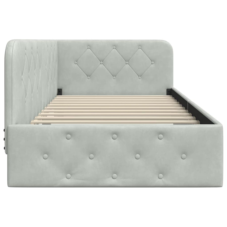 Hoekbedframe met hoofdeinde Lichtgrijs 90 x 200 cm Fluweel