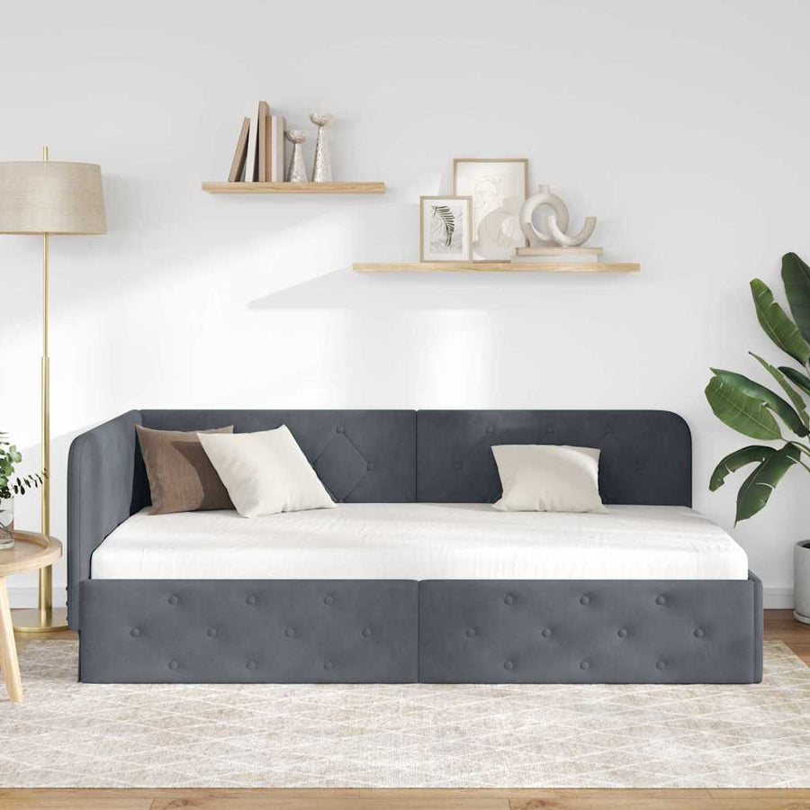 Hoekbedframe met hoofdeinde Donkergrijs 90 x 200 cm Fluweel