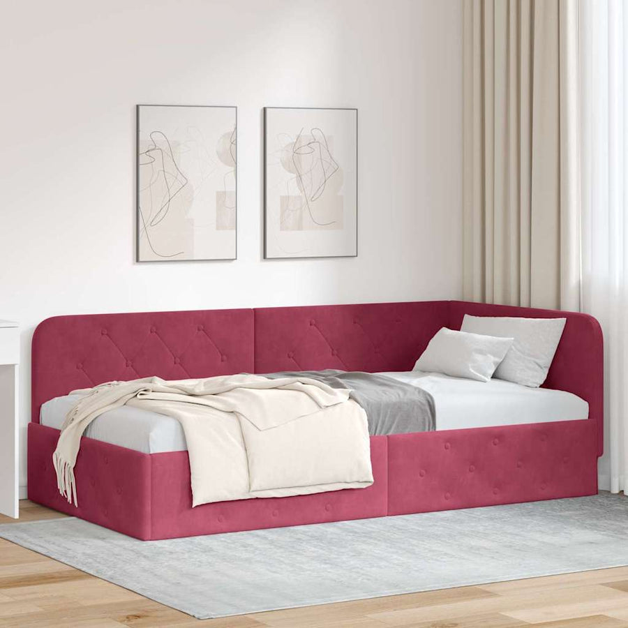 Hoekbedframe met hoofdeinde Wijnrood 90 x 200 cm Fluweel