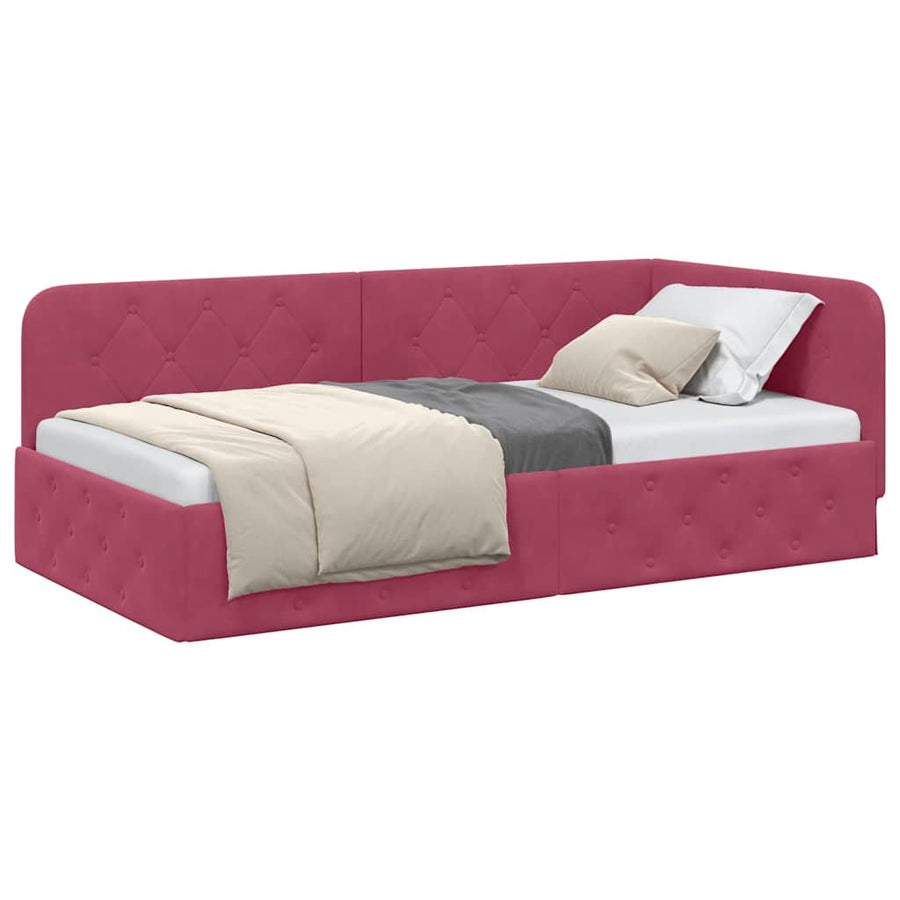 Hoekbedframe met hoofdeinde Wijnrood 90 x 200 cm Fluweel