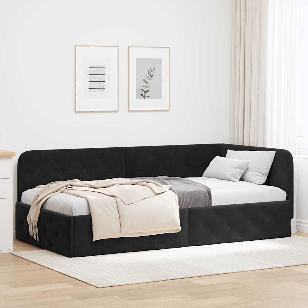 Hoekbedframe met hoofdeinde Zwart 90 x 200 cm Fluweel
