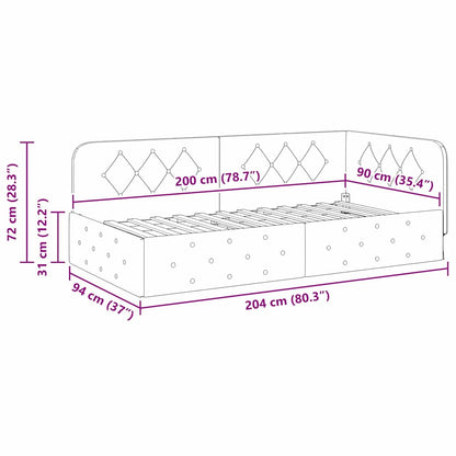 Hoekbedframe met hoofdeinde Zwart 90 x 200 cm Fluweel