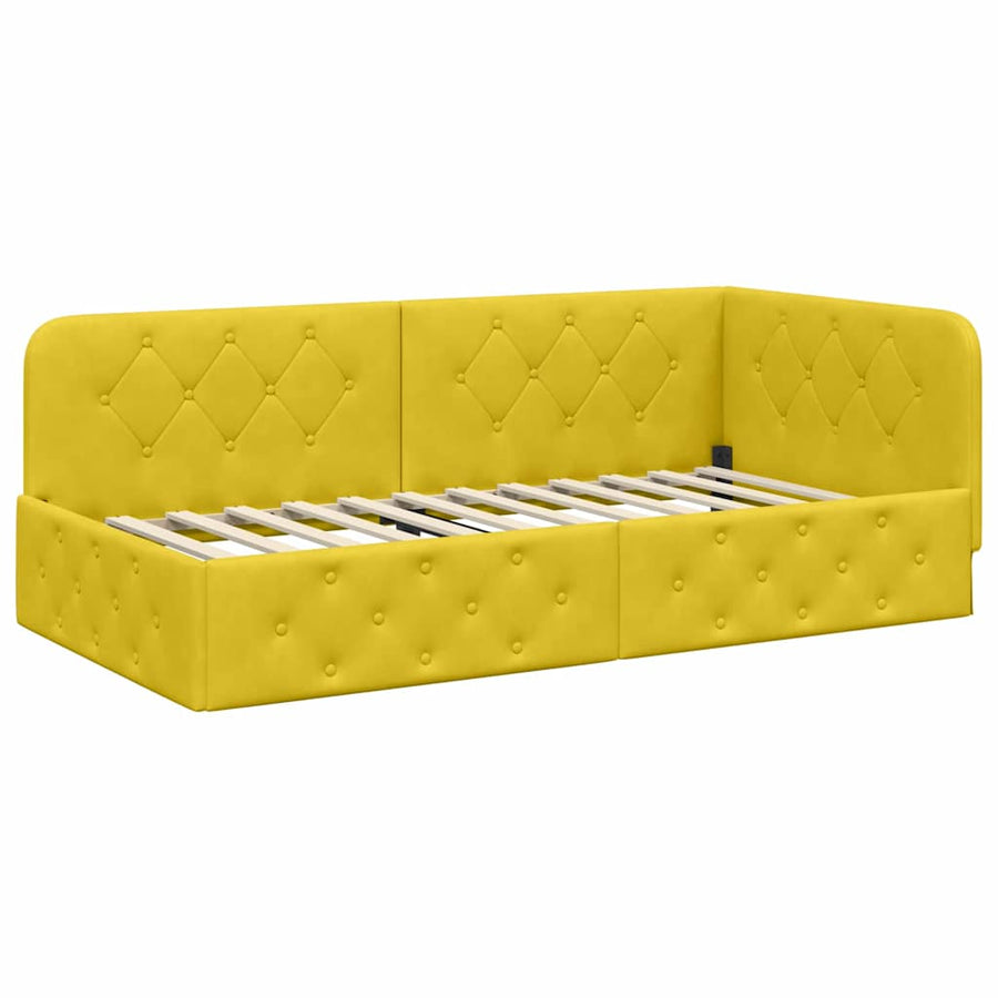 Hoekbedframe met hoofdeinde Geel 90 x 200 cm Fluweel