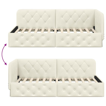 Hoekbedframe met hoofdeinde Crème 90 x 200 cm Fluweel