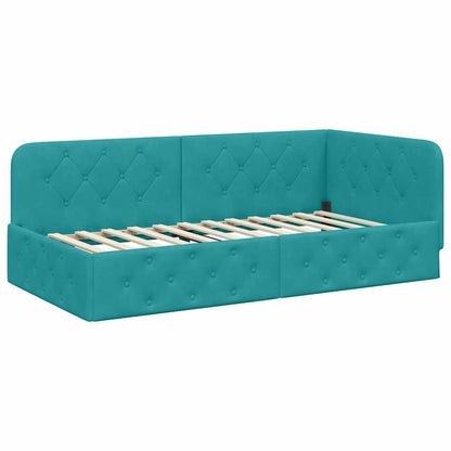 Hoekbedframe met hoofdeinde Turquoise 90 x 200 cm Fluweel