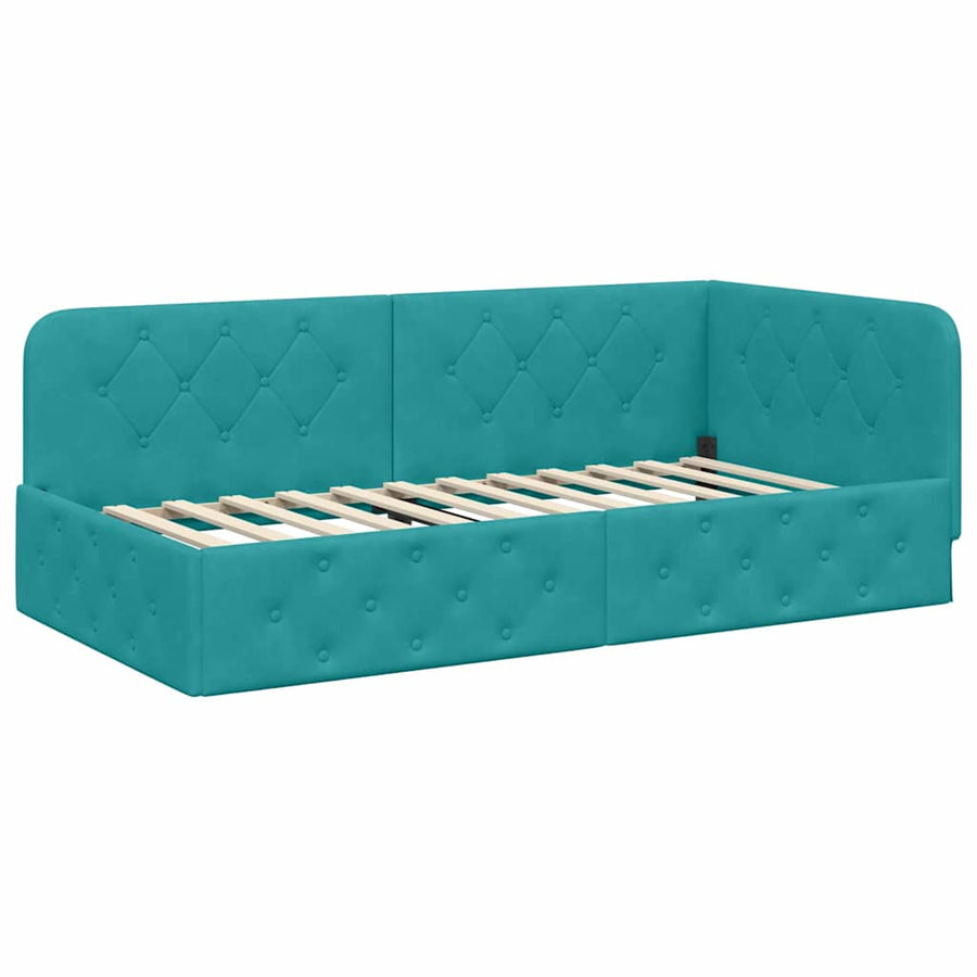 Hoekbedframe met hoofdeinde Turquoise 90 x 200 cm Fluweel
