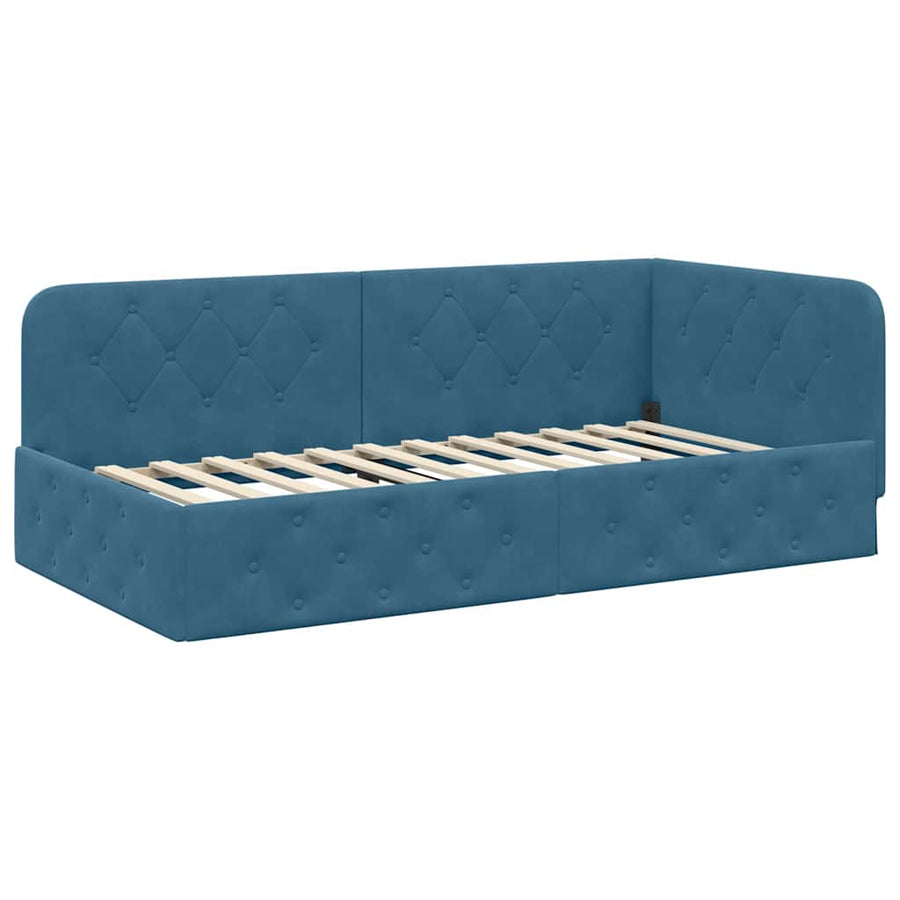 Hoekbedframe met hoofdeinde Blauw 100 x 200 cm Fluweel