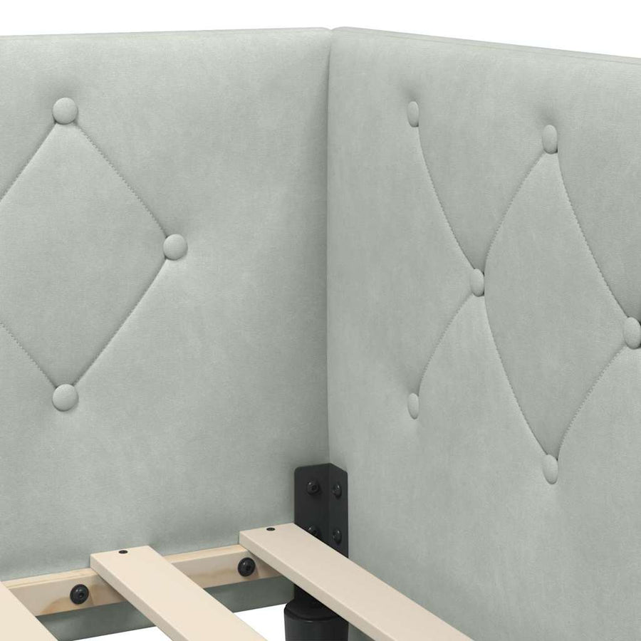 Hoekbedframe met hoofdeinde Lichtgrijs 100 x 200 cm Fluweel