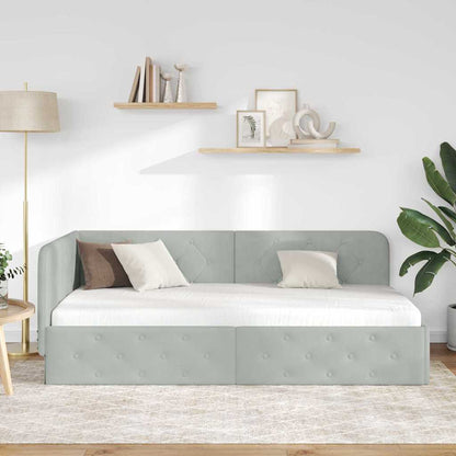 Hoekbedframe met hoofdeinde Lichtgrijs 100 x 200 cm Fluweel