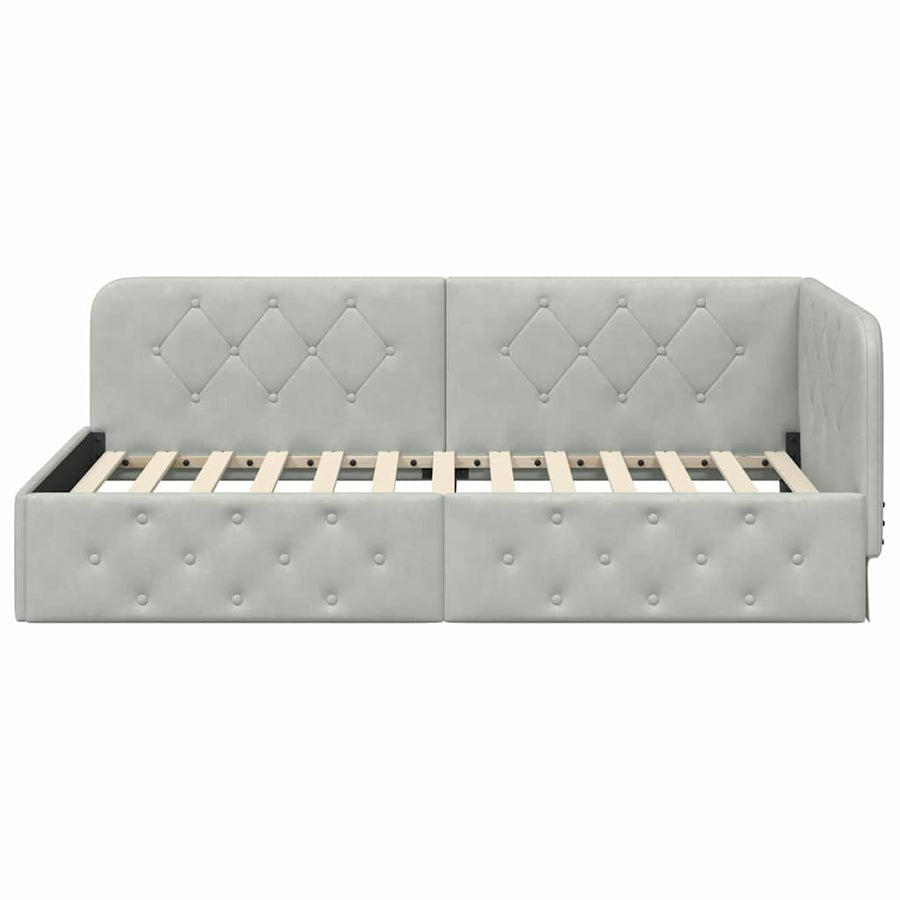 Hoekbedframe met hoofdeinde Lichtgrijs 100 x 200 cm Fluweel