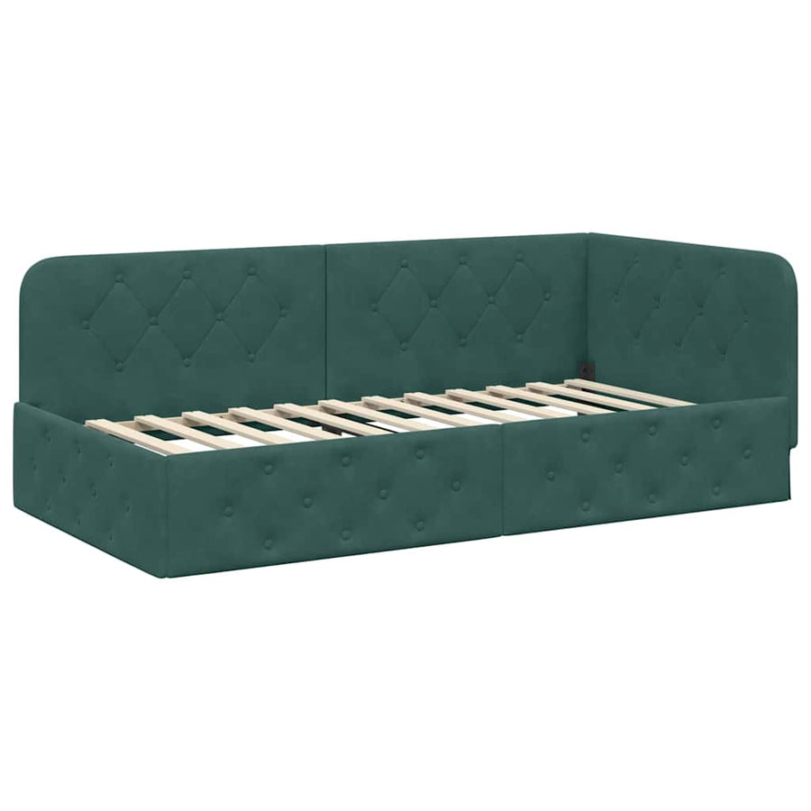 Hoekbedframe met hoofdeinde Donkergroen 100 x 200 cm Fluweel