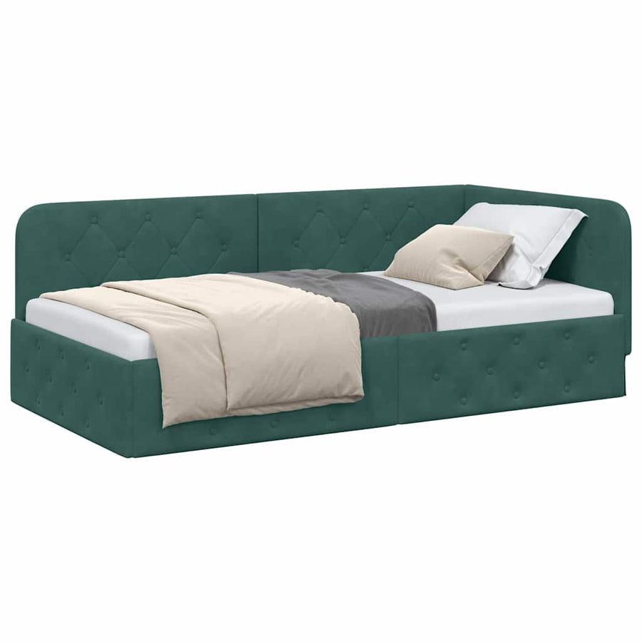 Hoekbedframe met hoofdeinde Donkergroen 100 x 200 cm Fluweel