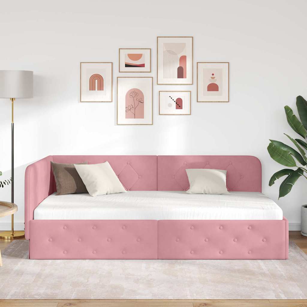 Hoekbedframe met hoofdeinde Roze 100 x 200 cm Fluweel