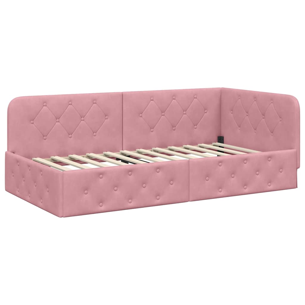 Hoekbedframe met hoofdeinde Roze 100 x 200 cm Fluweel