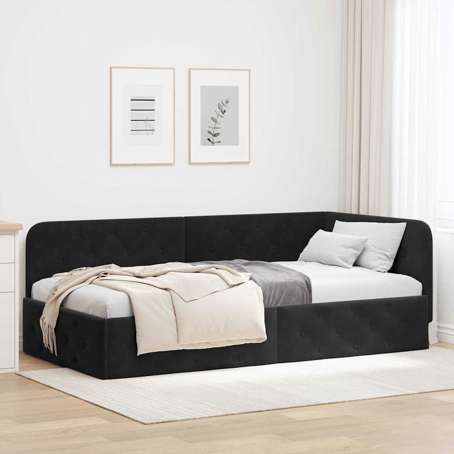 Hoekbedframe met hoofdeinde Zwart 100 x 200 cm Fluweel