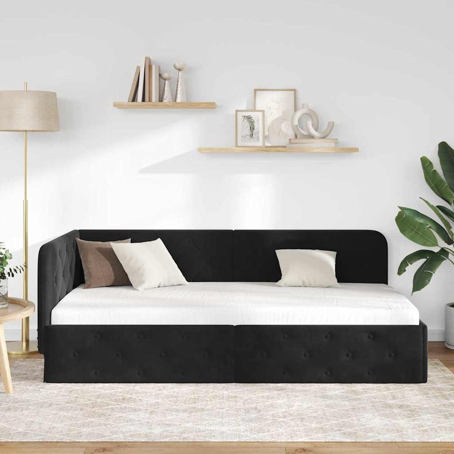 Hoekbedframe met hoofdeinde Zwart 100 x 200 cm Fluweel