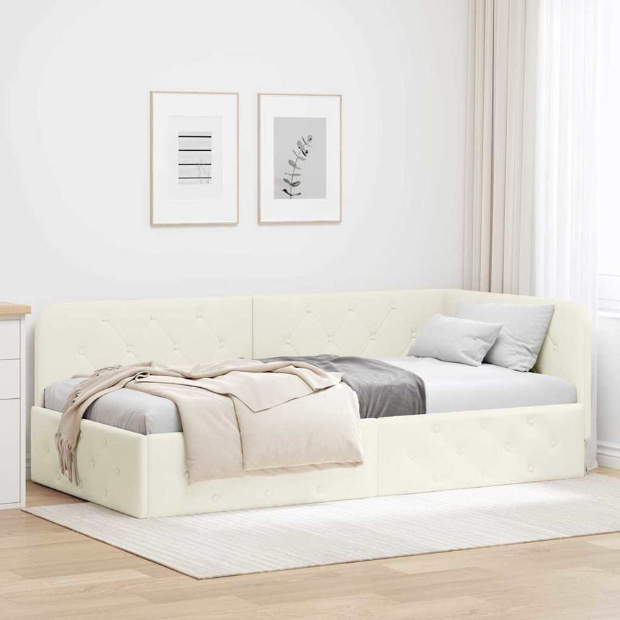 Hoekbedframe met hoofdeinde Crème 100 x 200 cm Fluweel