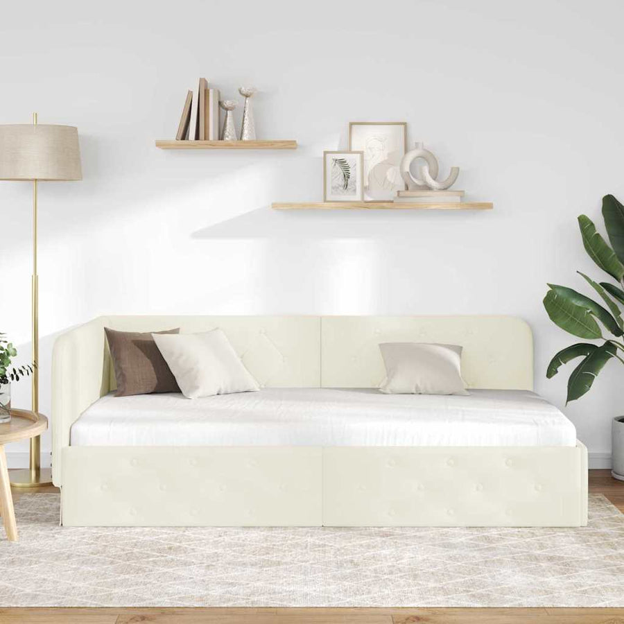 Hoekbedframe met hoofdeinde Crème 100 x 200 cm Fluweel