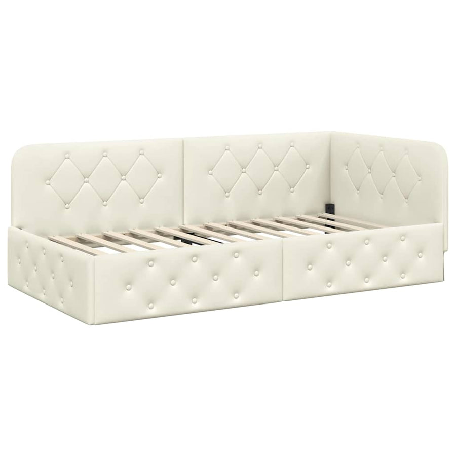 Hoekbedframe met hoofdeinde Crème 100 x 200 cm Fluweel
