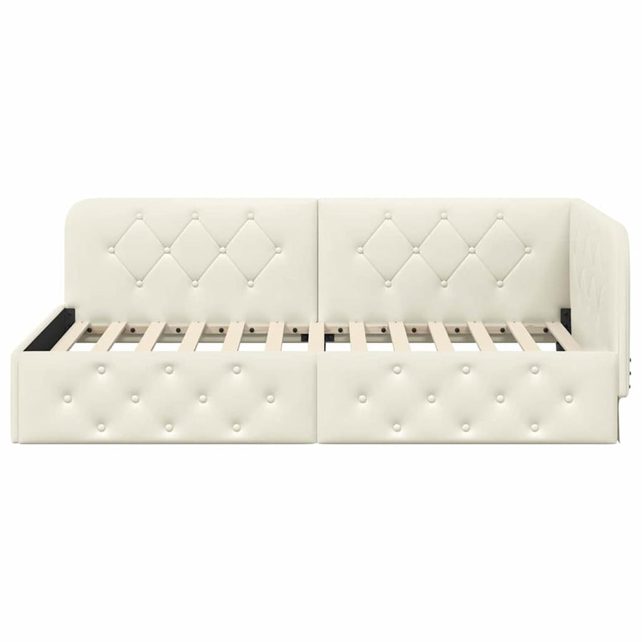 Hoekbedframe met hoofdeinde Crème 100 x 200 cm Fluweel