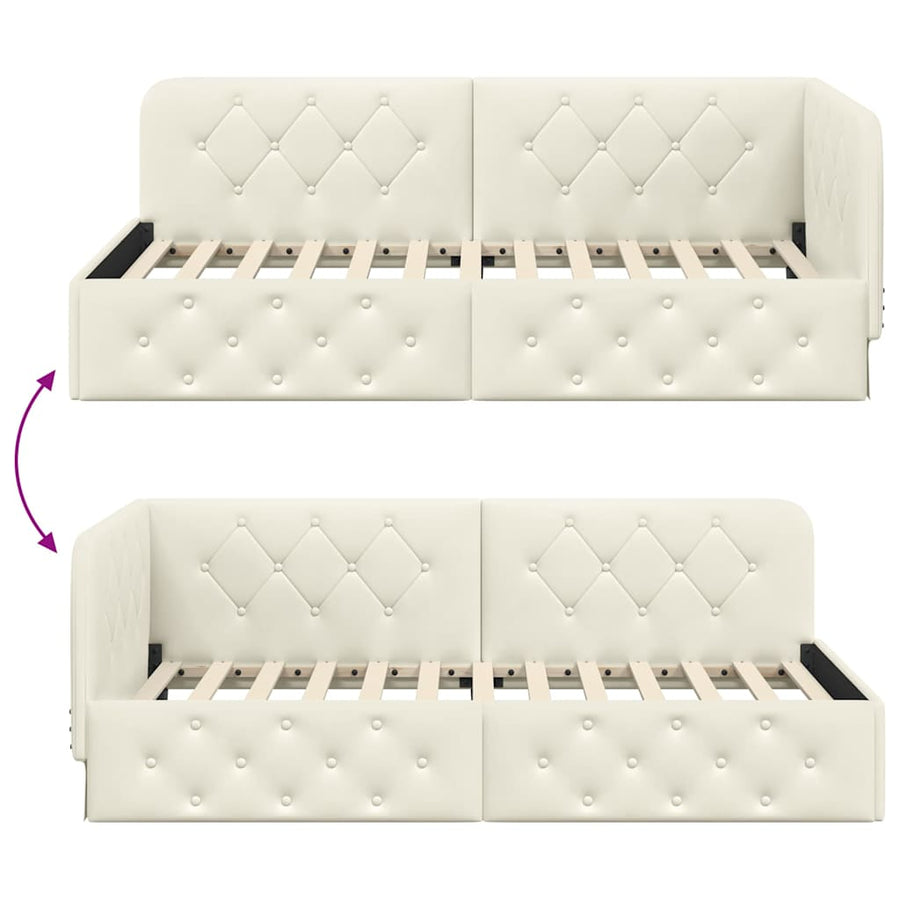 Hoekbedframe met hoofdeinde Crème 100 x 200 cm Fluweel
