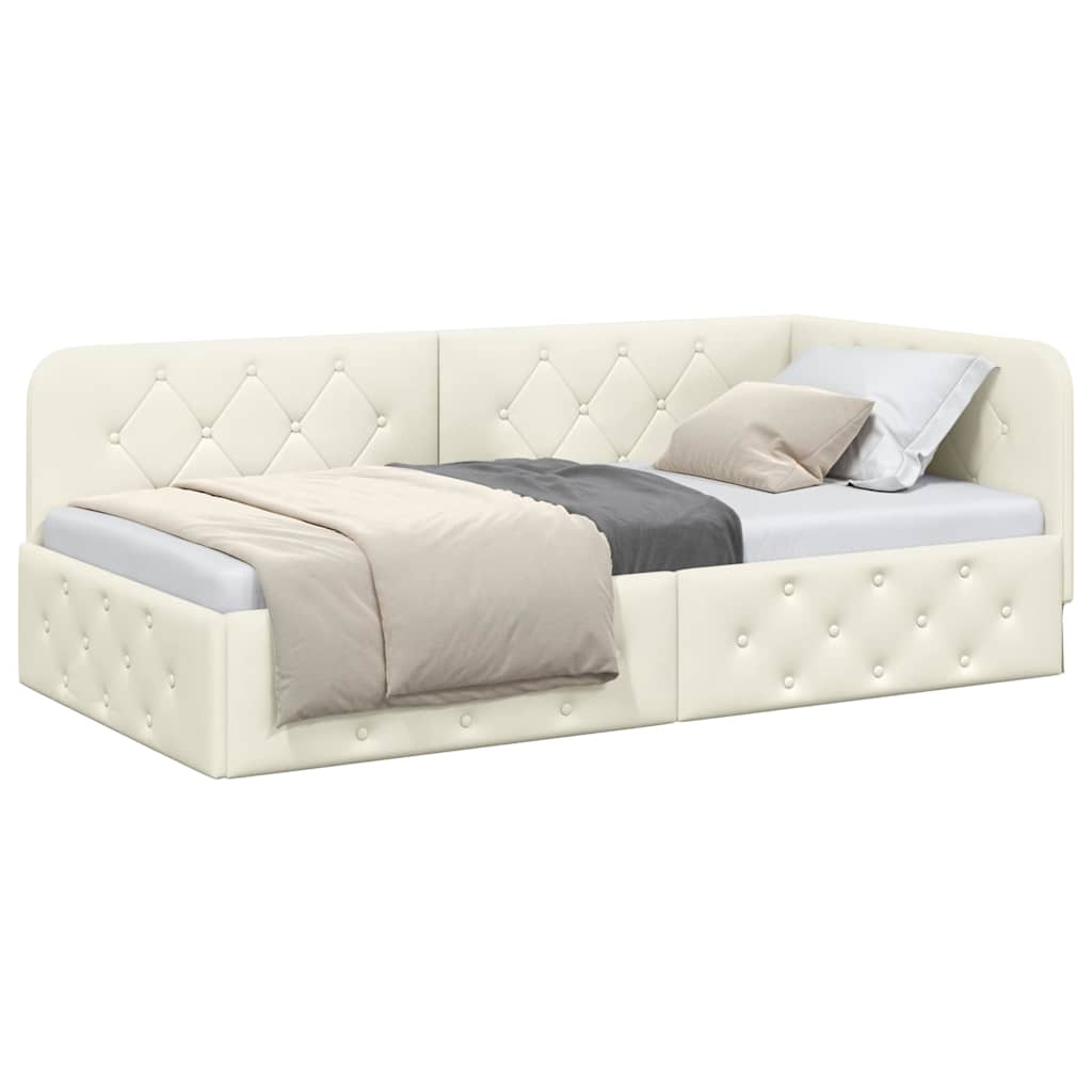 Hoekbedframe met hoofdeinde Crème 100 x 200 cm Fluweel