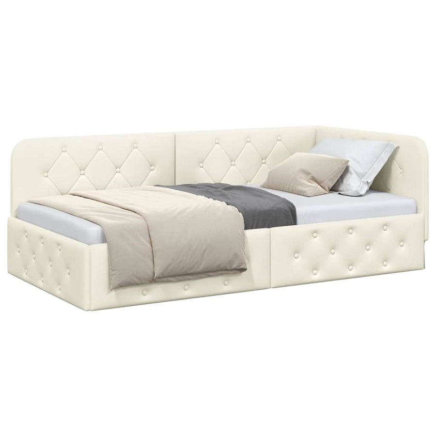 Hoekbedframe met hoofdeinde Crème 100 x 200 cm Fluweel