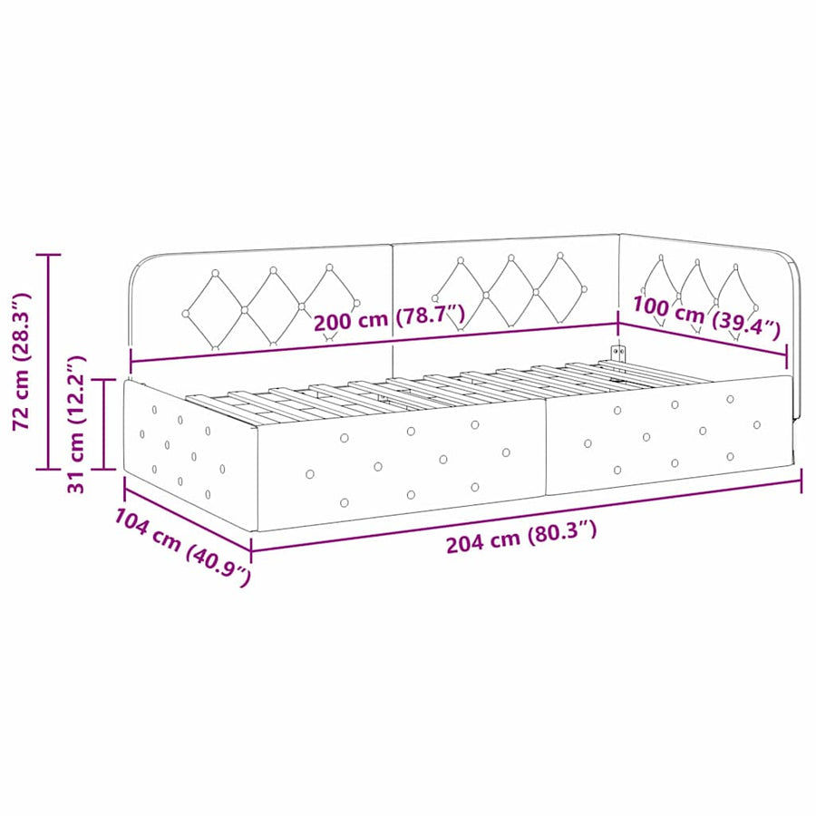 Hoekbedframe met hoofdeinde Crème 100 x 200 cm Fluweel