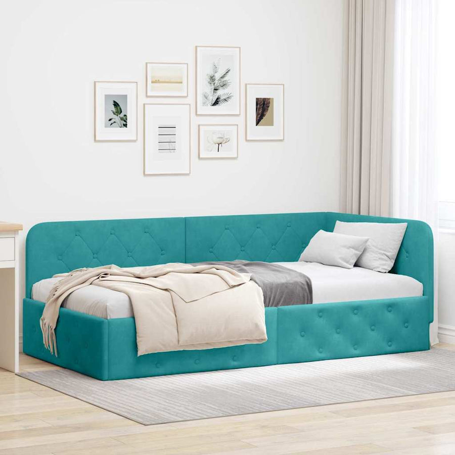 Hoekbedframe met hoofdeinde Turquoise 100 x 200 cm Fluweel