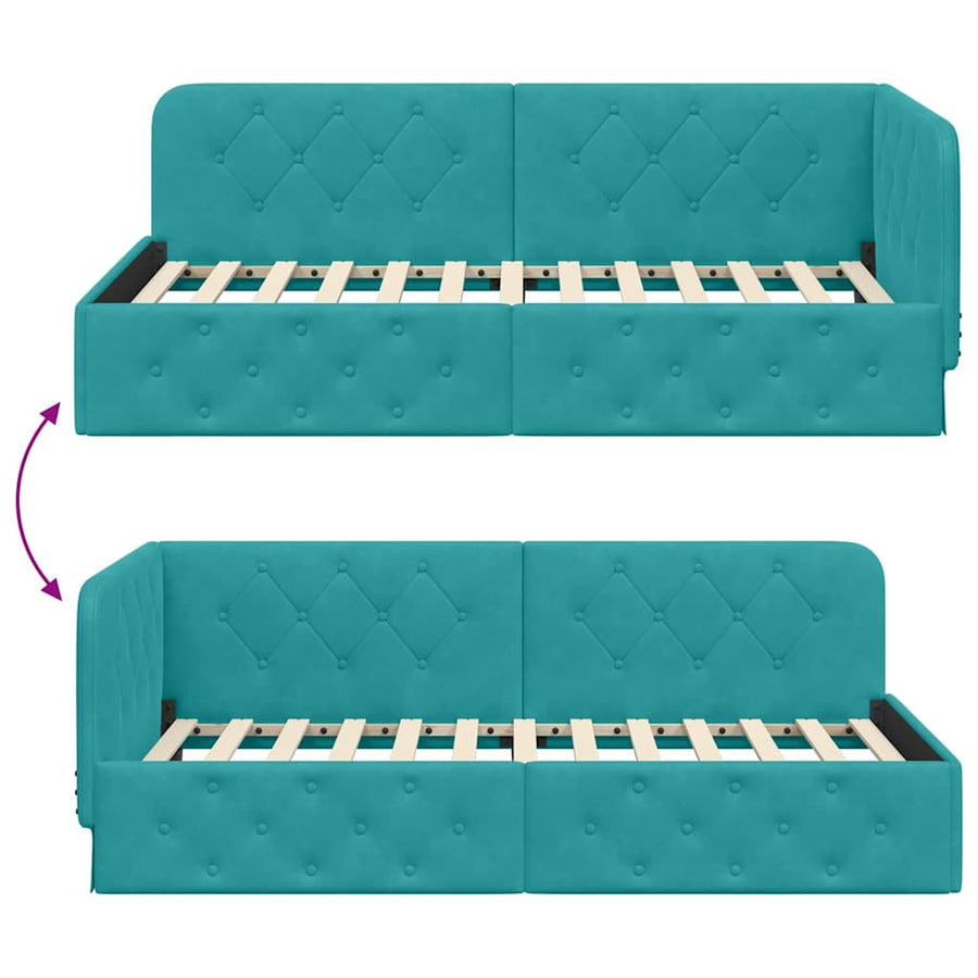 Hoekbedframe met hoofdeinde Turquoise 100 x 200 cm Fluweel