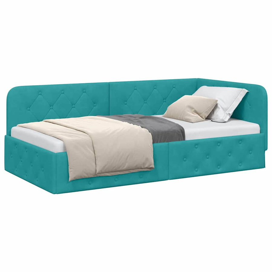 Hoekbedframe met hoofdeinde Turquoise 100 x 200 cm Fluweel