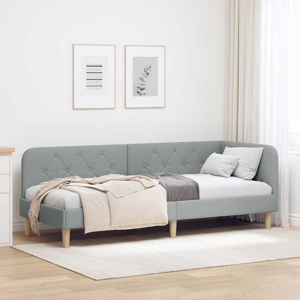 Hoekbedframe met hoofdeinde Lichtgrijs 80 x 200 cm Stof