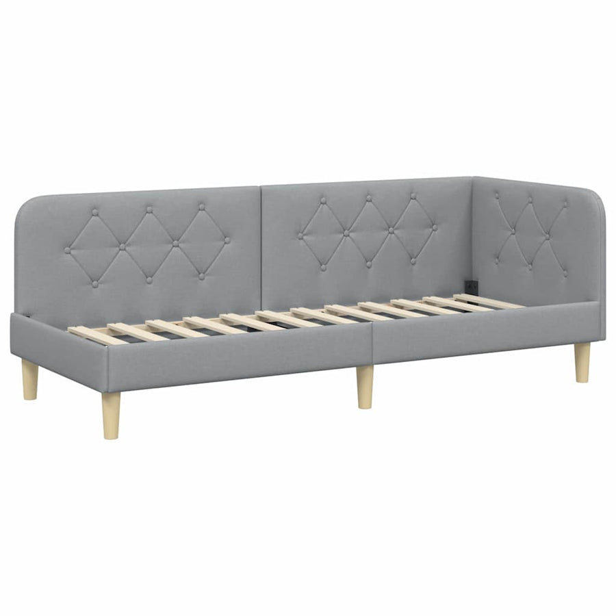 Hoekbedframe met hoofdeinde Lichtgrijs 80 x 200 cm Stof