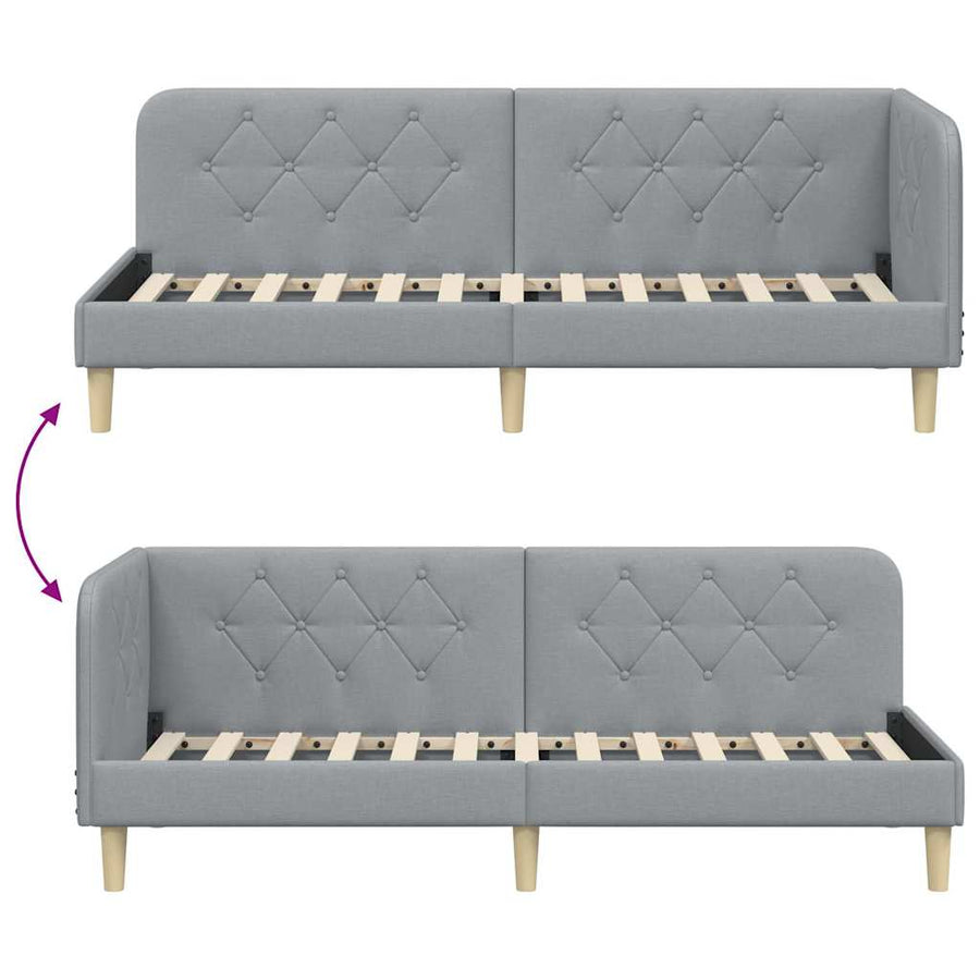 Hoekbedframe met hoofdeinde Lichtgrijs 80 x 200 cm Stof