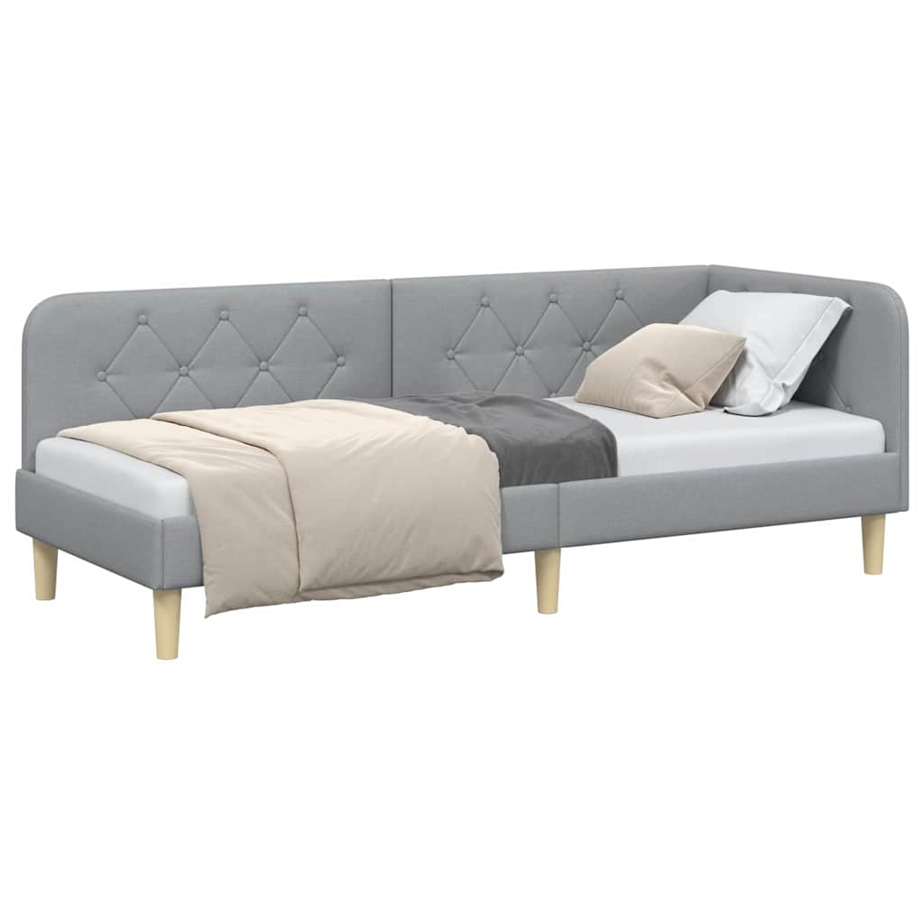 Hoekbedframe met hoofdeinde Lichtgrijs 80 x 200 cm Stof