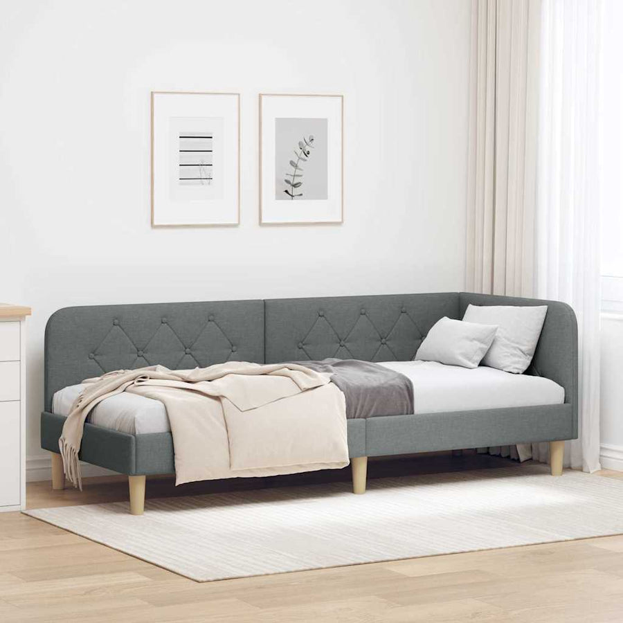 Hoekbedframe met hoofdeinde Donkergrijs 80 x 200 cm Stof