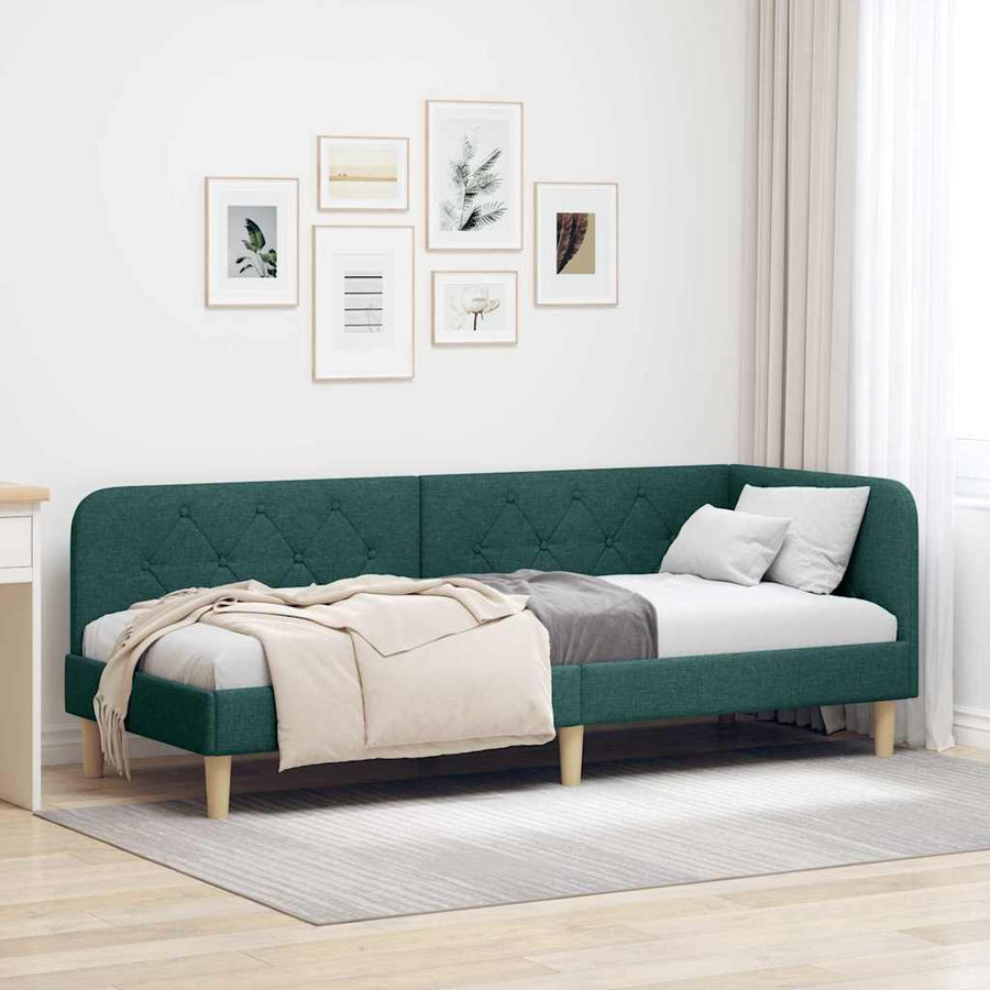 Hoekbedframe met hoofdeinde Donkergroen 80 x 200 cm Stof