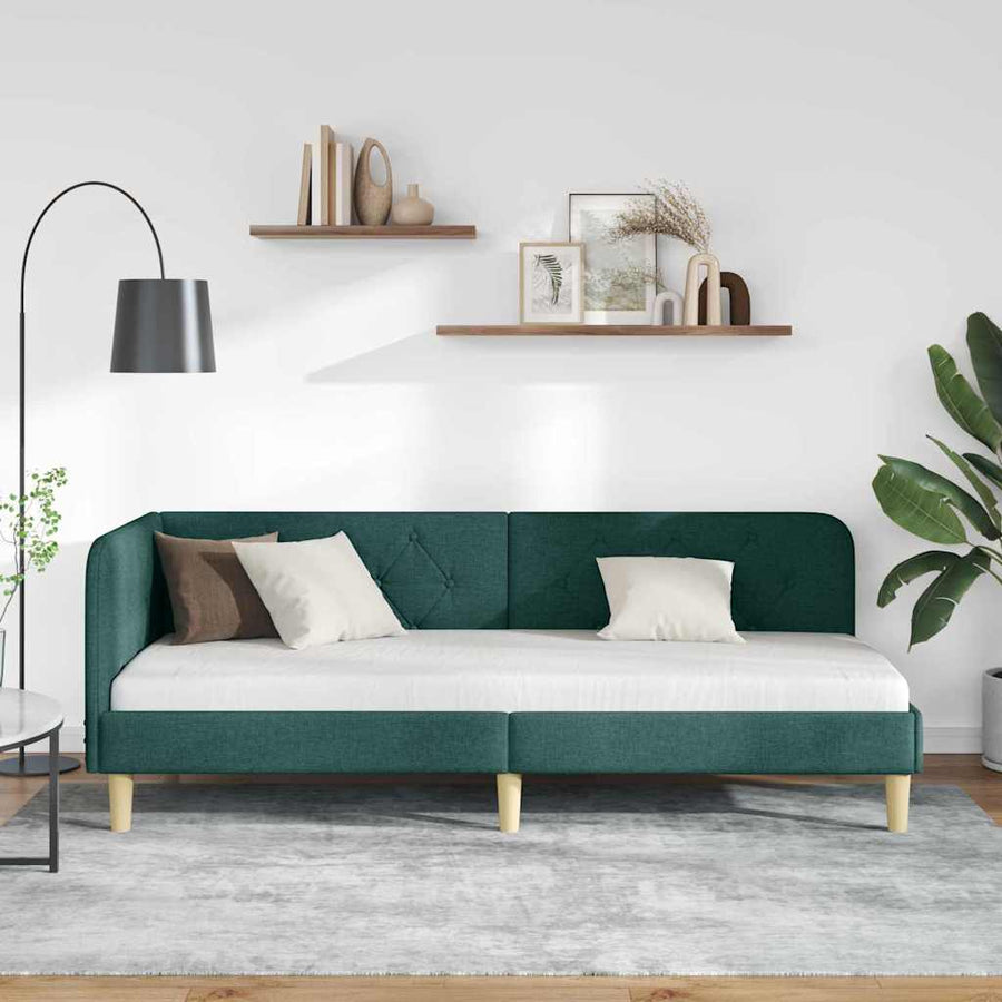 Hoekbedframe met hoofdeinde Donkergroen 80 x 200 cm Stof