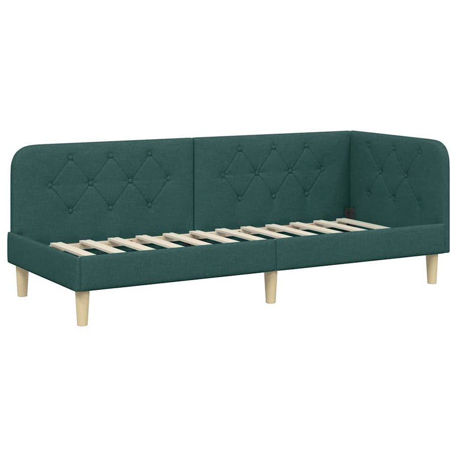 Hoekbedframe met hoofdeinde Donkergroen 80 x 200 cm Stof