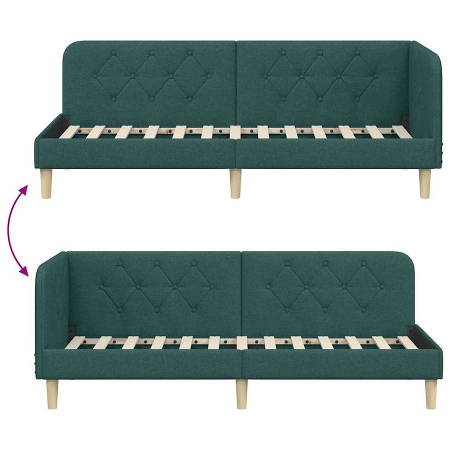 Hoekbedframe met hoofdeinde Donkergroen 80 x 200 cm Stof