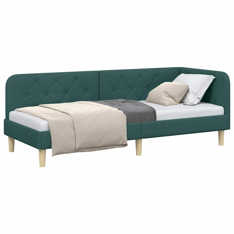 Hoekbedframe met hoofdeinde Donkergroen 80 x 200 cm Stof