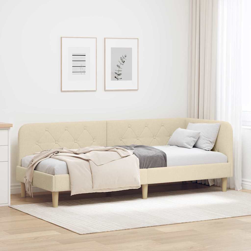 Hoekbedframe met hoofdeinde Crème 80 x 200 cm Stof